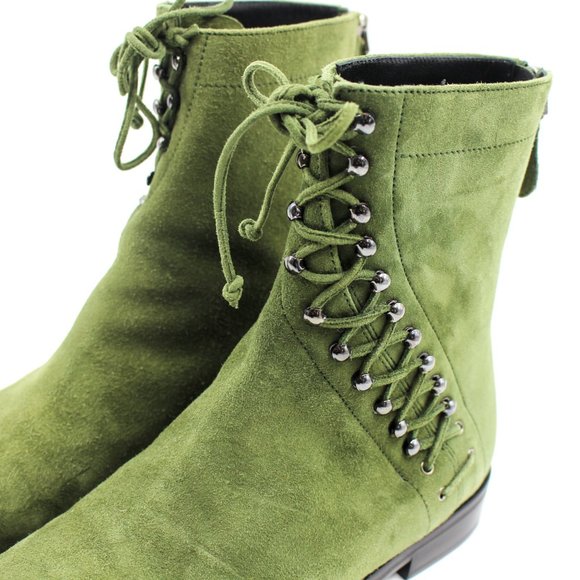 Alaïa Size 38/8 Green Suede Lace-Up Ankle Boots - Picture 6 of 9